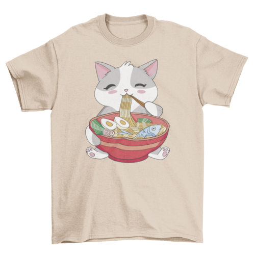 Cat eating ramen t-shirt